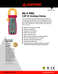Thumbnail of document Data Sheet - RS-3-PRO CAT IV 300 A Analog Clamp Meter